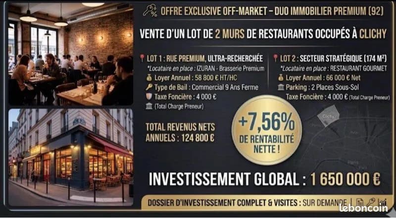 🚀 rendement 7,56% - 2 lots murs commerciaux - clichy (92) - sécurisé - Photo 1